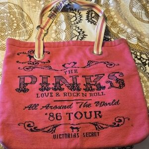 Victoria's Secret Pink Canvas Logo Tote in Bright Pink with Navy Print